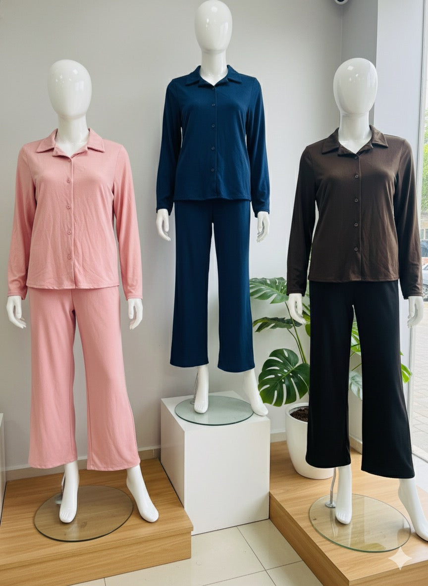 full sleeve collared nightwear/loungewear suit for ladies